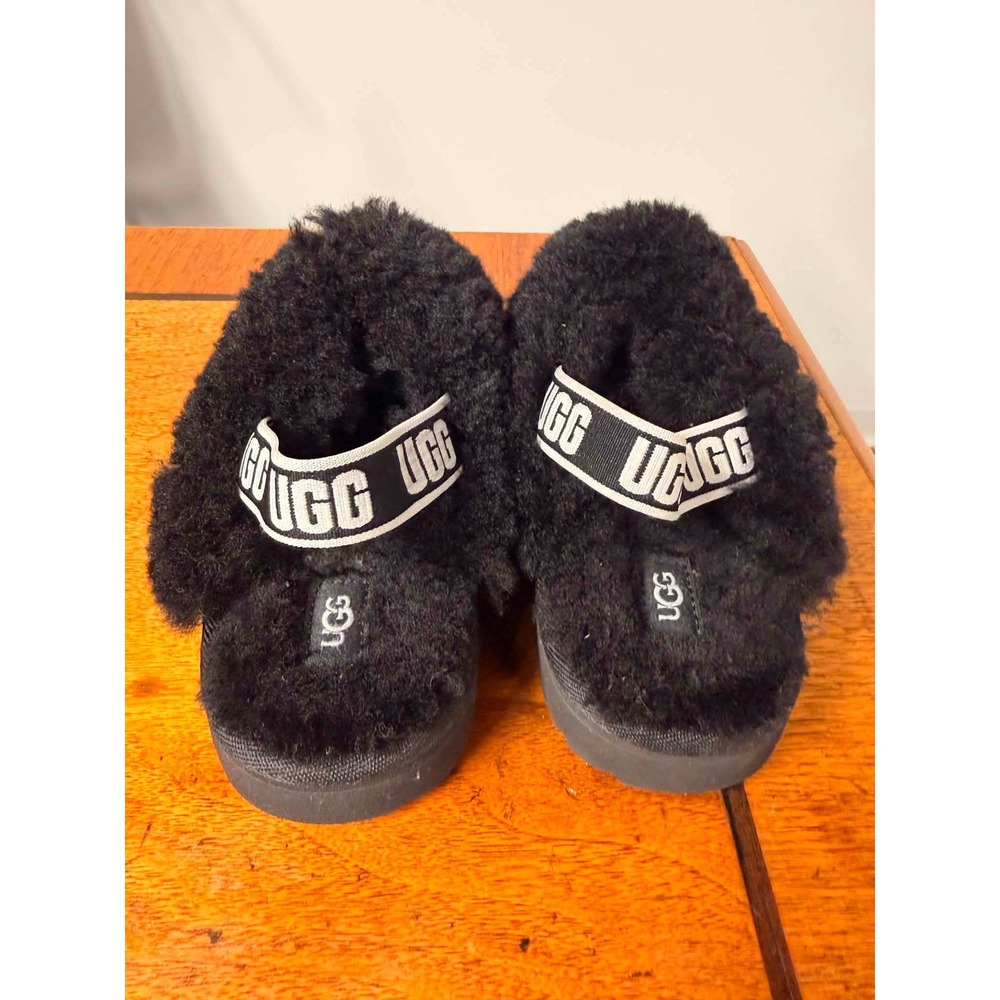 UGG Kids 11 Black Funkette Slipper Platform Suede Sheepskin 1130395K - Picture 3 of 6